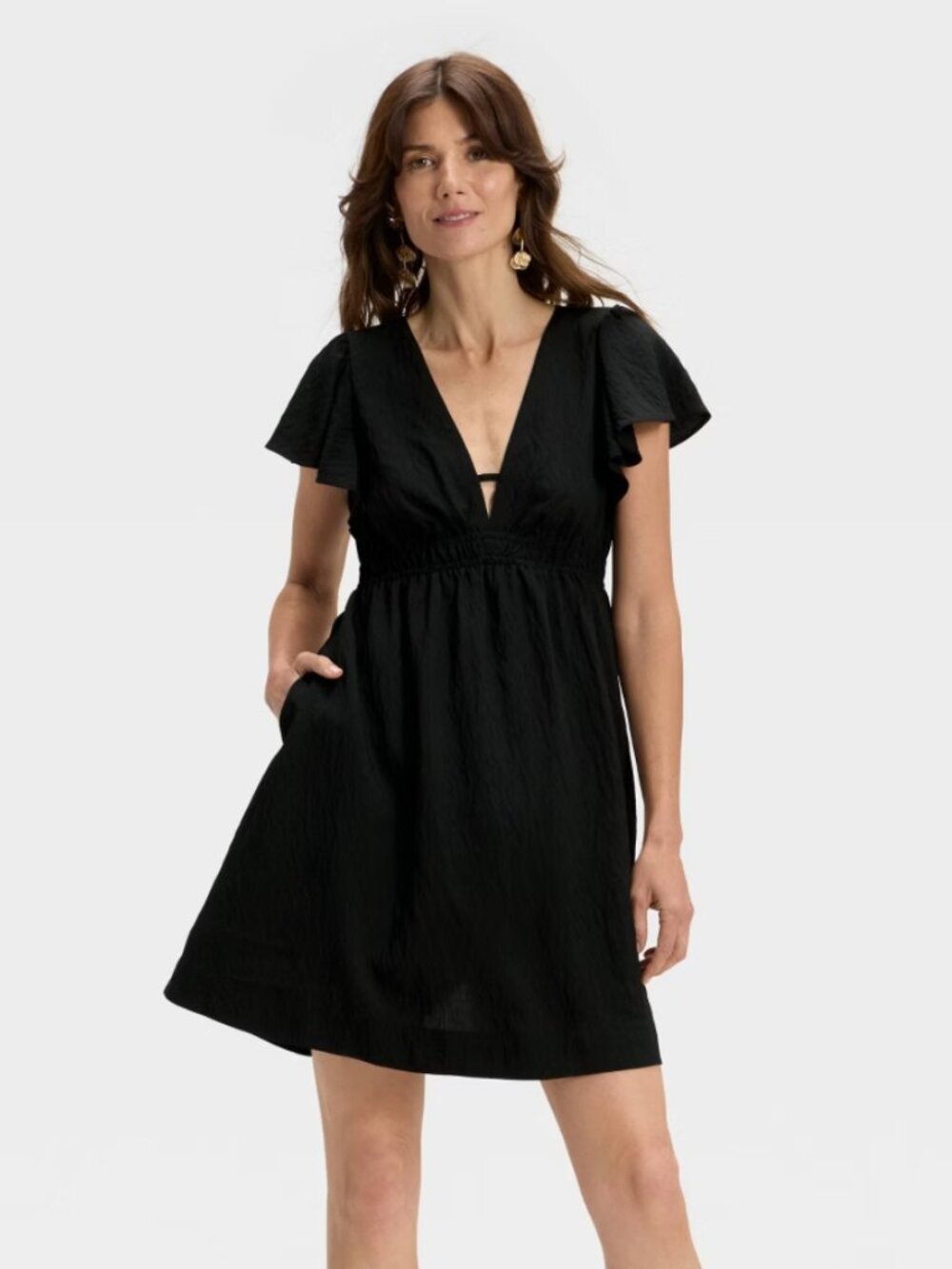 A New Day XL Womens Dress Flutter Sleeve Mini A Line Black